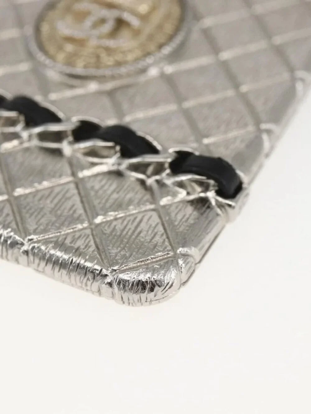 CHANEL Chain Neck Card Case metal Silver tone CC Auth 164711SM